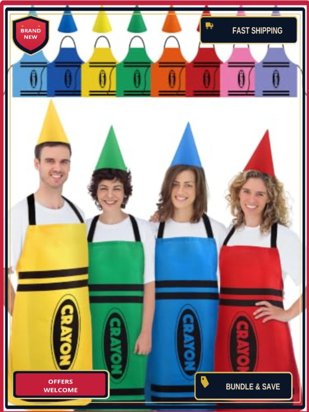 Crayon Costume Adult Halloween Apron & Cone Hat Set Dress Up